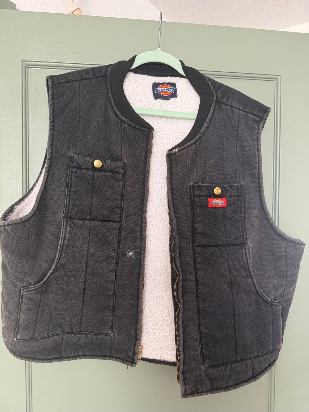 VINTAGE Dickies Men Black Sherpa-Lined Utility Vest